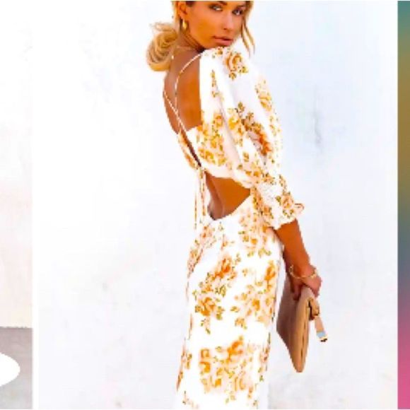 ✨NWOT✨VICI✨FLORAL PUFF SLEEVE OPEN BACK MAXI DRESS - Picture 7 of 11